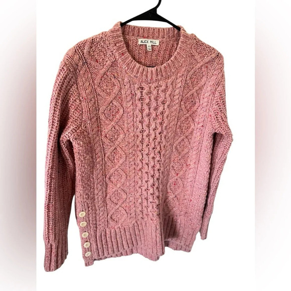 Alex Mill Side Button Aran Cable Knit Merino Wool Sweater - Picture 3 of 9